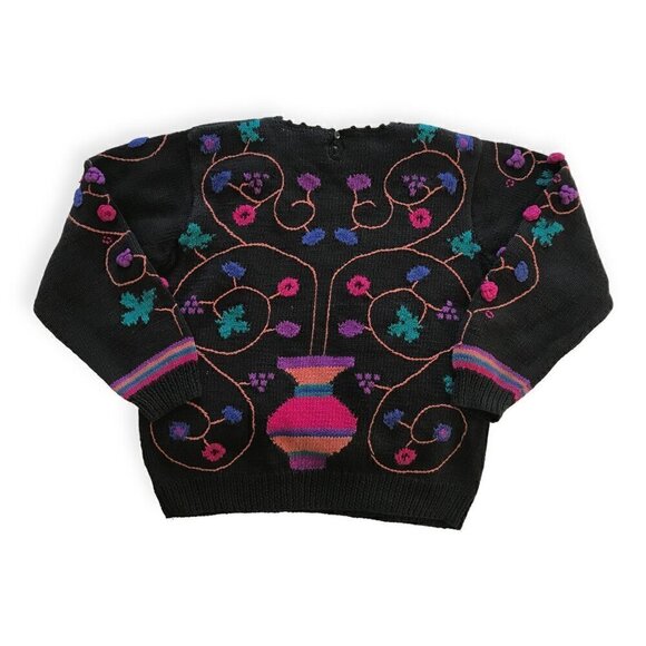 Vintage Needleworks hand knitted chunky cotton sweater, Flower Embroideries,  si - Picture 15 of 15